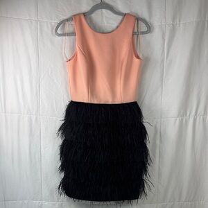 Maia Peach Black Feather Mini Dress Open Back Party Cocktail